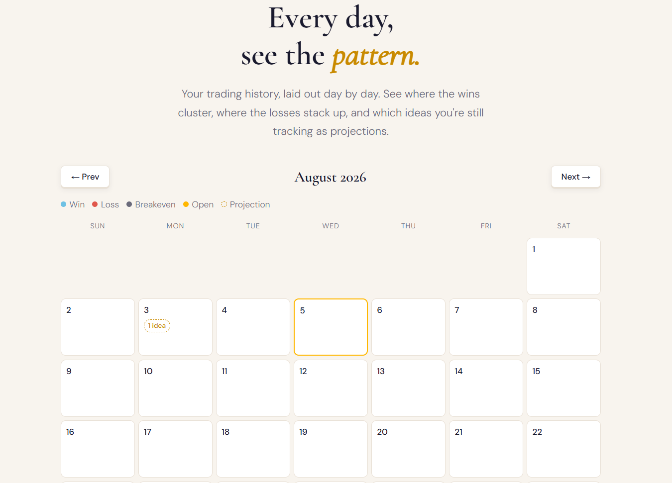 Pip.x Process. Calendar screenshot